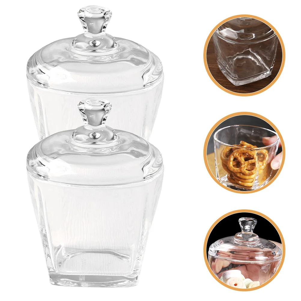 

2Pcs Transparent Glass Jar with Lid Snack Holder Storage Container for Tea Candy Biscuits Nuts Glass Can with Lid