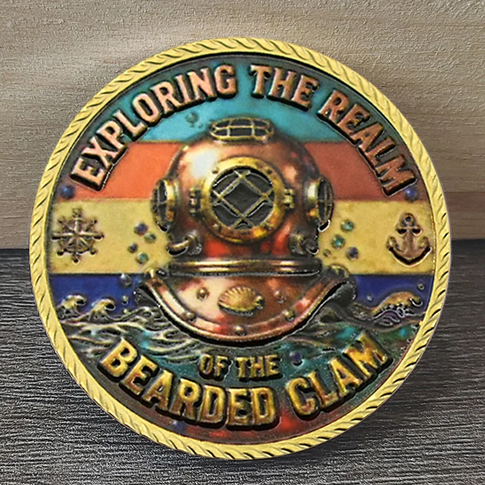 

Vintage Diving Helmet Nautical Challenge Coin Exploring The Realm Of The Bearded Clan Ocean Diver Collectible Gift Coin