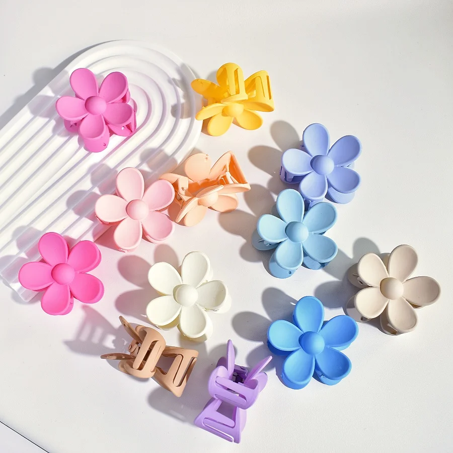 6PCS/SET Matte texture 5cm flower medium hair claw suitable for thin hair half tie using sweet and cute style