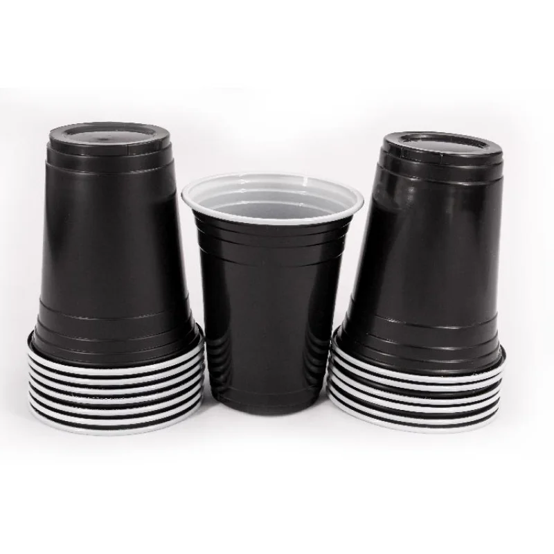 10 00 piezas. Tazas desechables de fiesta de PP con logotipo personalizado, 16oz, 500ml, vasos de pong y cerveza, paquete de 50 vasos para beber de PP negros