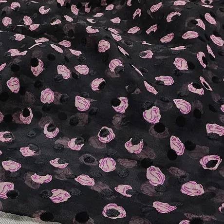 

Rose polka dot black background wide rotten velvet fabric mulberry silk baseplate clothing dress breathable new