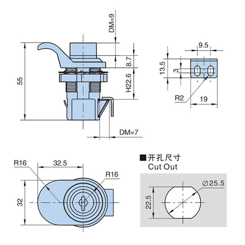 1 Set Locking Push Button Latch for Marine Boat Radio Box, Tool Box, Electronic Box, Motorcycle Glove Box Lock.