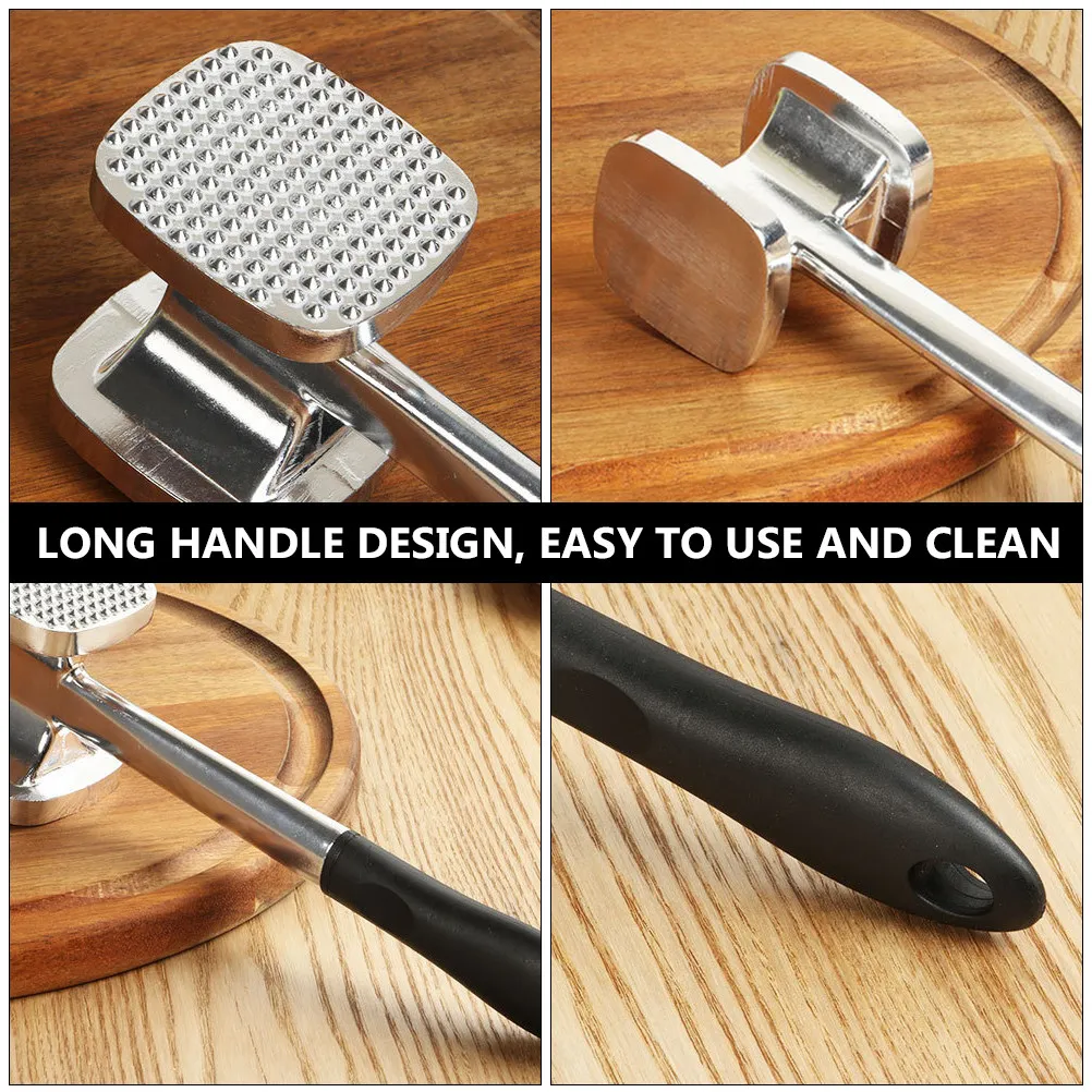 Double-Sided Aluminum Alloy Meat Tenderizer Hammer for Steak Beef Chicken Long Handle Kitchen Mallet Tool Meat Pounder Mallet