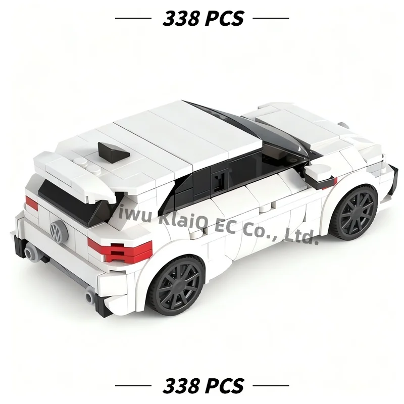 MOC Modern Turbo Hatchback Racing Car Building Blocks 338Pcs, White Compact Sports Vehicle Bricks Model Adults