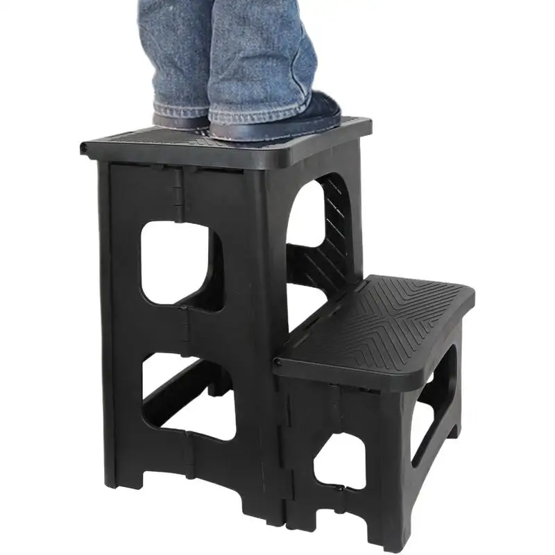 2 Step Stool Foldable Bedside Step Stool Non-slip Stepping Stool Wide Pedal Two Step Ladder 2 Step Folding Step Stool For