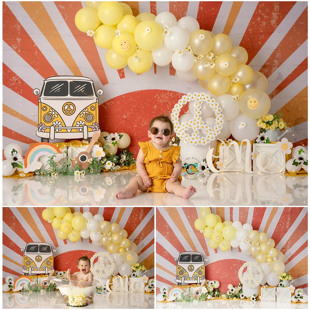 

Gypsey Daisies Photo Background Baby Shower Birthday Cake Smash Photography Backdrop Yellow Flower Balloon Photo Studio Props