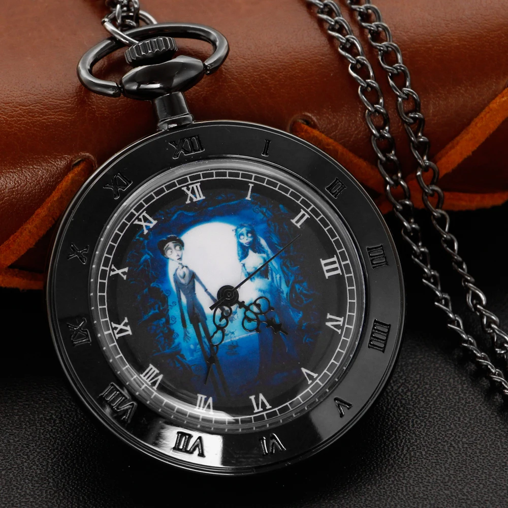 Reloj de bolsillo de cuarzo de Anime humorístico negro, Serie de estilo Caballero Vintage, collar, colgante, regalo, recuerdo de boda