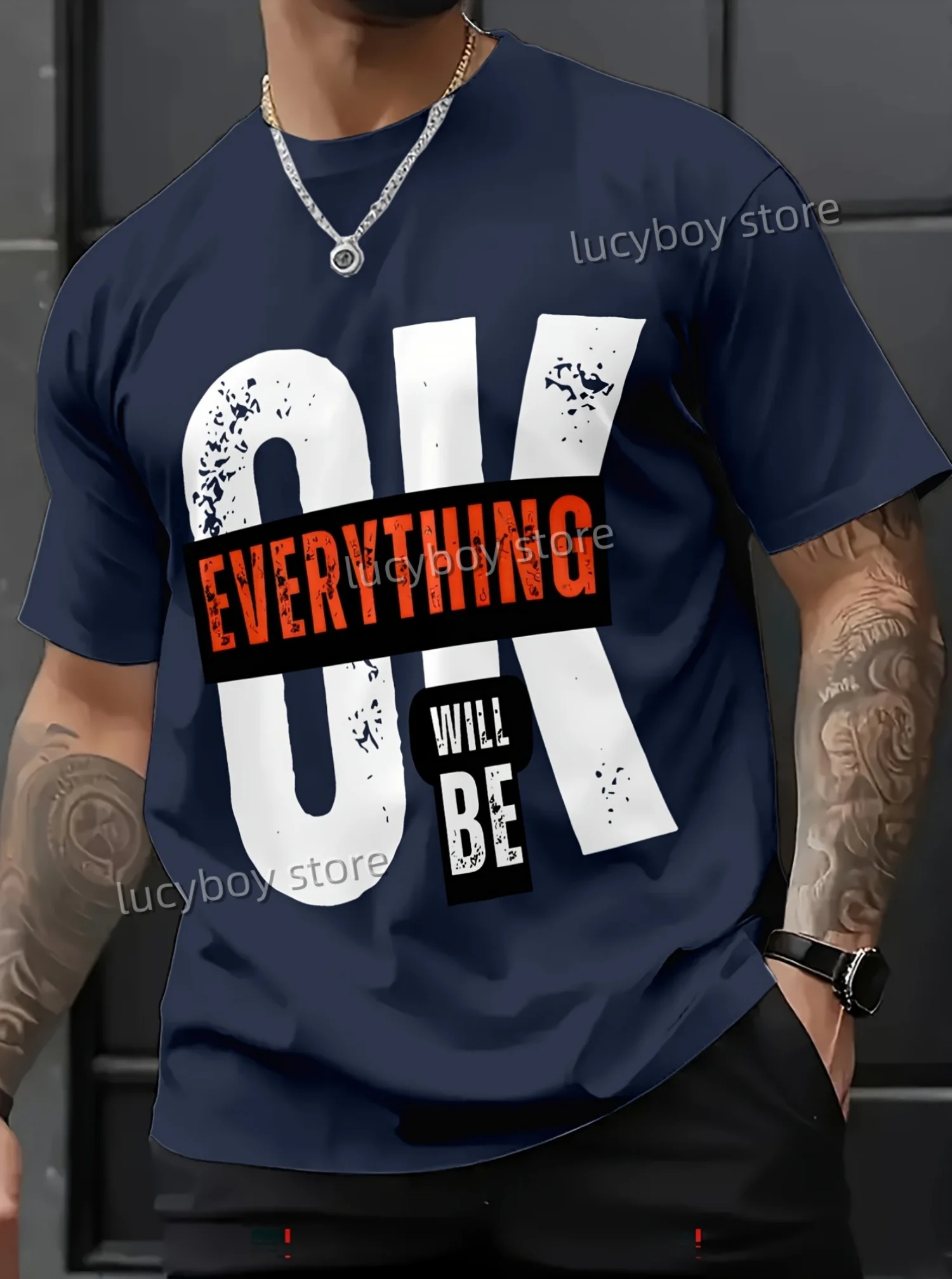 

2025 Summer Mens Graphic T Shirt EVERYTHING IS WILL BE OK Print O-Neck Short Sleeve Football T-Shirt T Shirt Man Men's Clothing