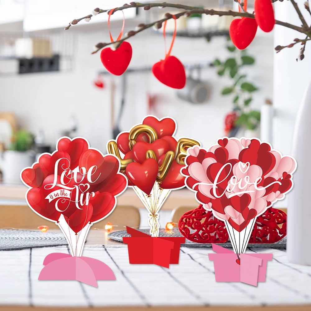 6/12Pcs Happy Valentines Day Heart-Shaped Balloon Three-Dimensional Decoration Card DIY Valentine's Day Wedding Party Decoration