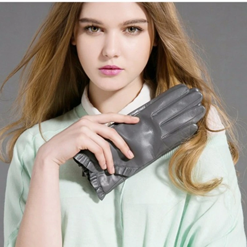 GOURS Winter Real Leather Gloves Women Gray Genuine Goatskin Gloves Fashion Soft Fleece Lining Warm Driving New Arrival GSL027