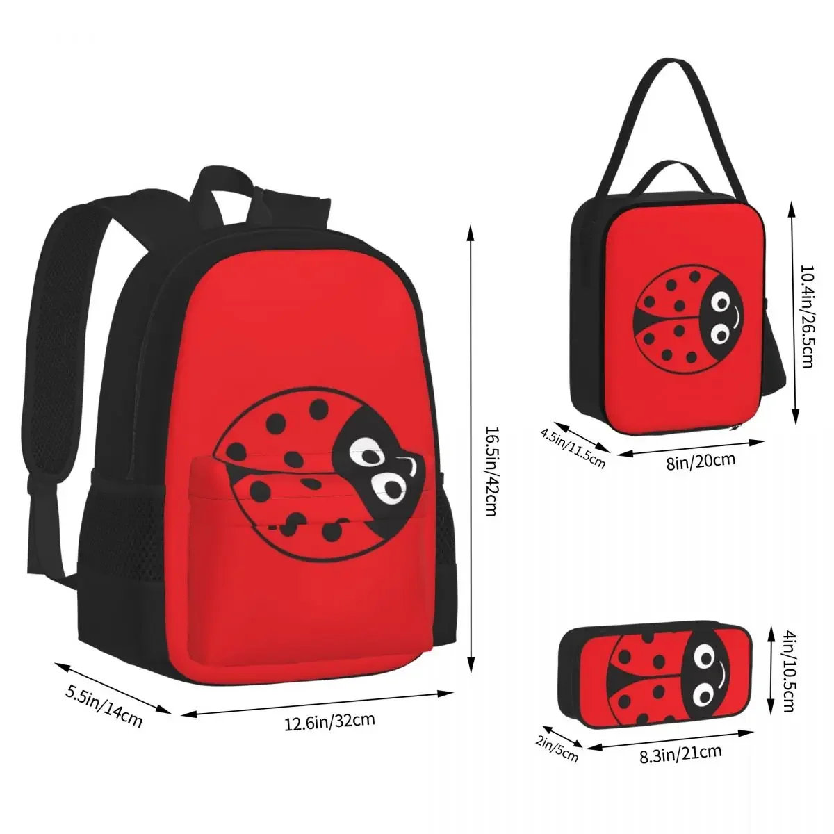 Ladybug Girl Backpacks Boys Girls Bookbag Children School Bags Cartoon Kids Rucksack Lunch Bag Pen Bag Three-Piece Set