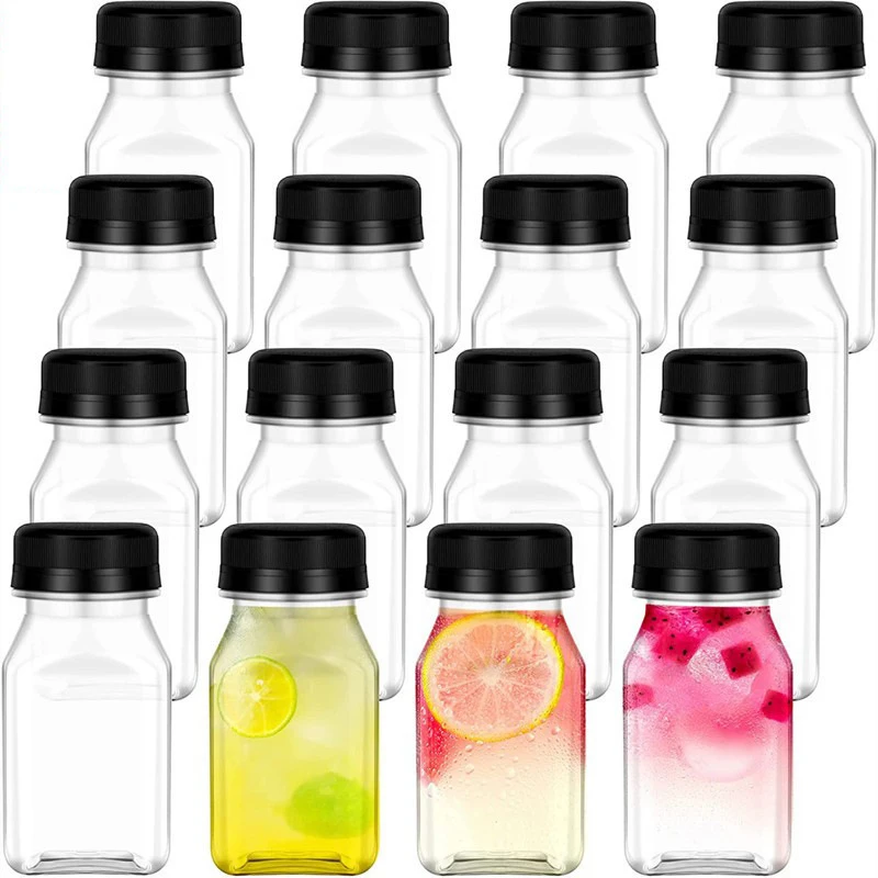 4Pcs 120ML Transparent Square Plastic Reusable Empty Juice Bottle With Black Tamper Evident Cap Disposable Beverage Bottle