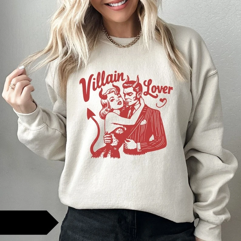 Amante do vilão moletom gráfico hoodies outono inverno retro feminino polver vintage camisa de manga longa amante do livro roupas femininas