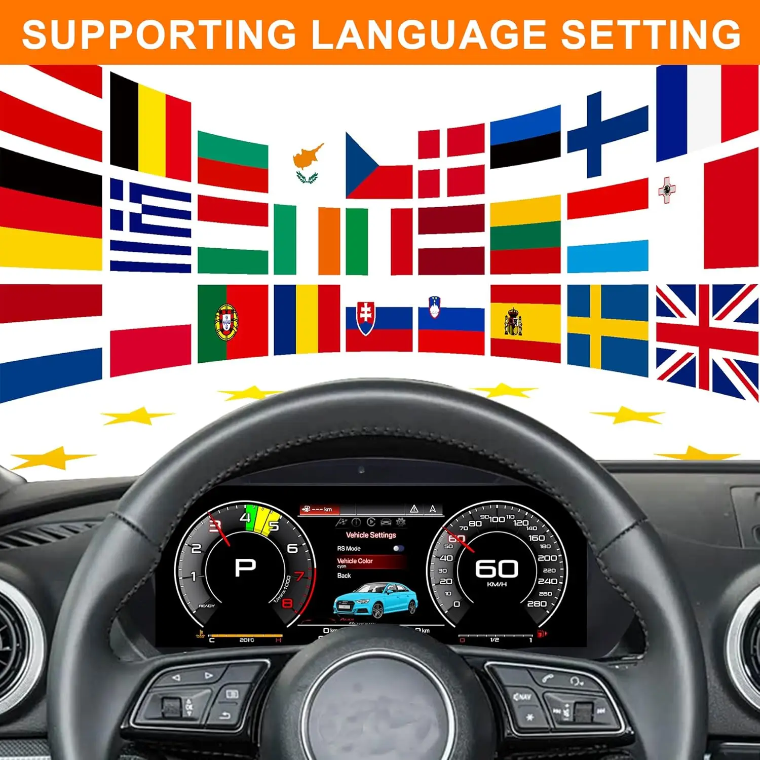 Digital Instrument Cluster for Audi A3 V8 2014-2020 CarPlay Android Auto Speedometer,Dashboard 12.3'' HD virtual cockpit LCD view 5