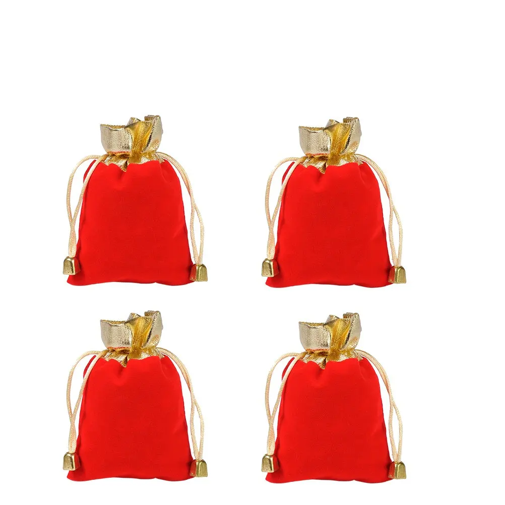 

12Pcs Festive Red Gold Flannelette Drawstring Bags Jewelry Organizer Gift Wrap Pouch for Christmas Wedding Birthday Small