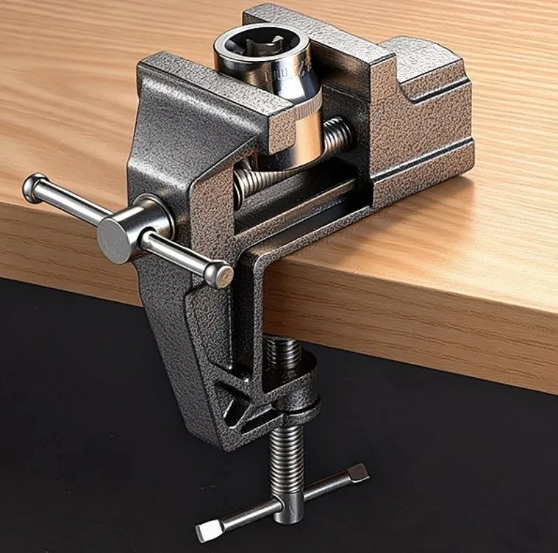 Multipurpose Desktop Work Vise 360 Degree Swivel Design Sturdy Clamp Fixture for Home Woodworking Metal Making Handcraft Tasks