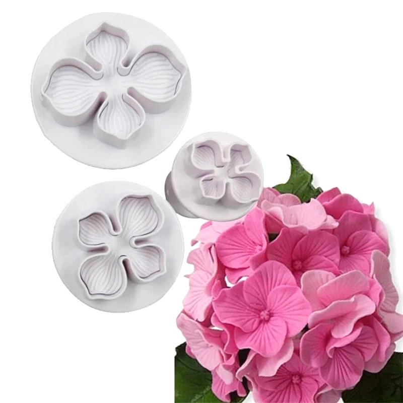 3/4Pcs Cute Flowers Cake Mould Fondant Cutter Plastic Cake Mold Fondant Cake Decorating Tools Plunger Baking Accessories DIY