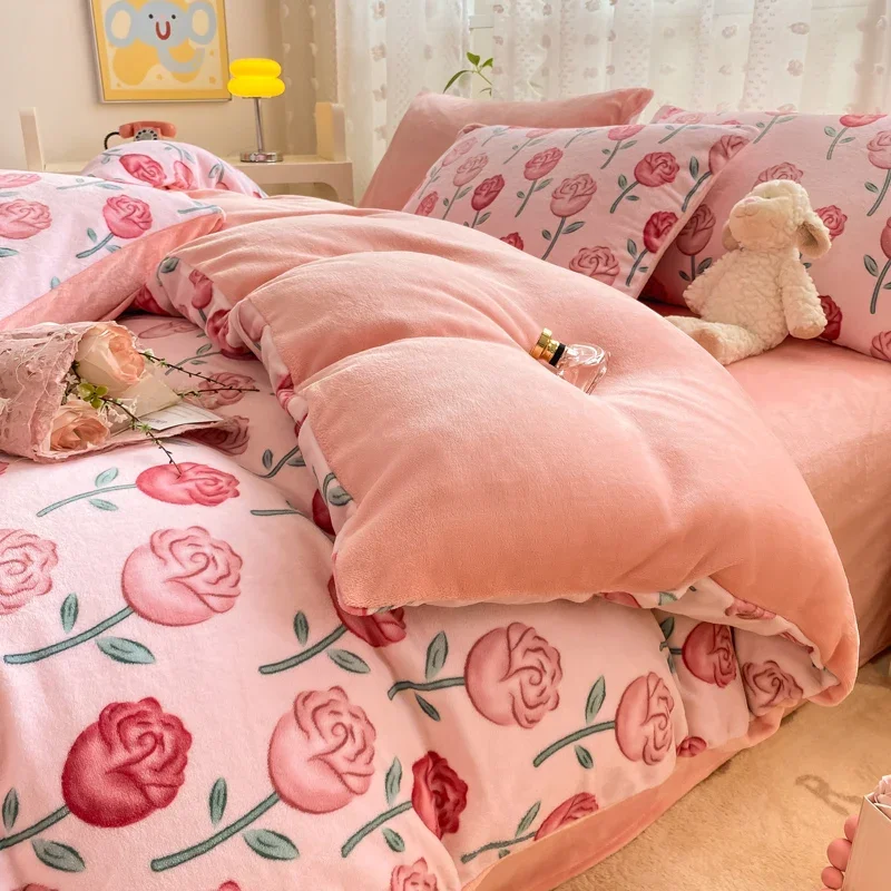 New Autumn/winter Milk Velvet Printing Cartoon Single Quilt Cover Thickened Warm Snowflake Duvet Cover 180x220 220x240 Bedding