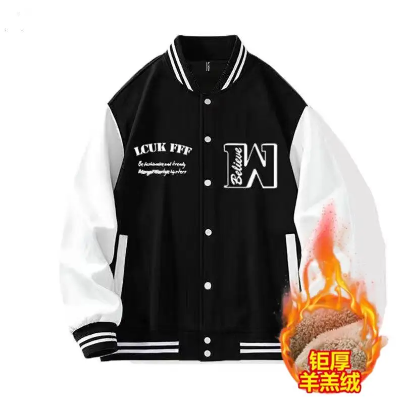 

Lamb Velvet Baseball Jaet Men's Autumn Winter Thiened Warm Outerwear Trendy Winter Clothes Coat Youth ular Loose Fit