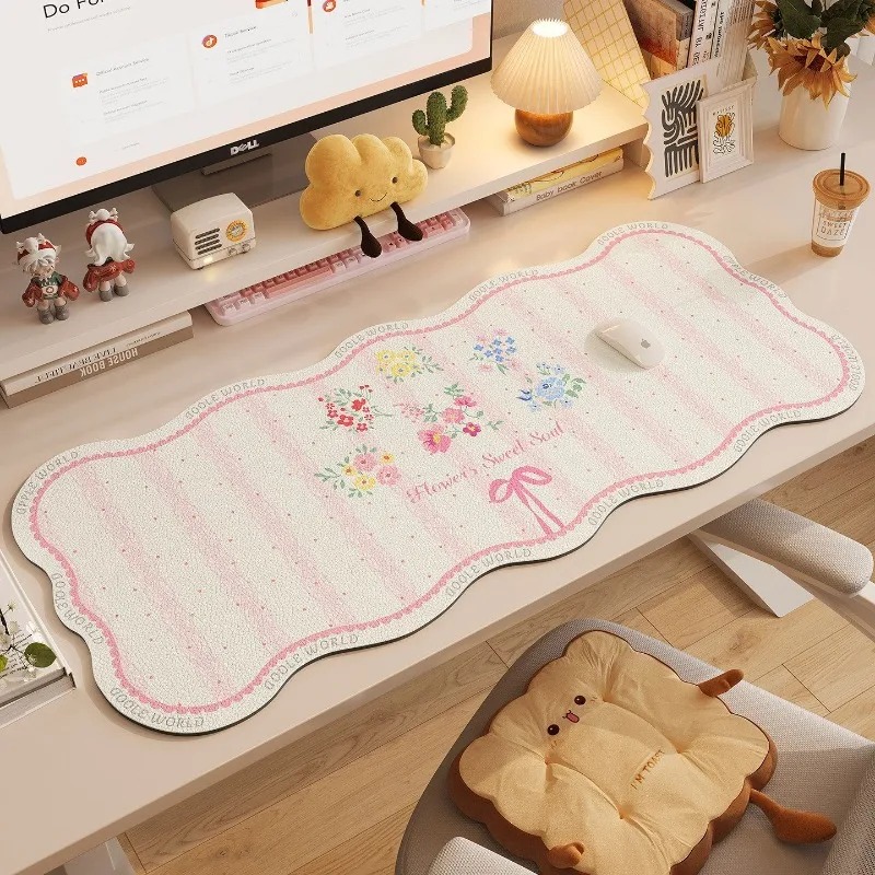 Oversized Irregular Wave Shape Mouse Pad PU Leather Stain Resistant Non Slip Base Extended Table Mat for Keyboard Laptop Desktop