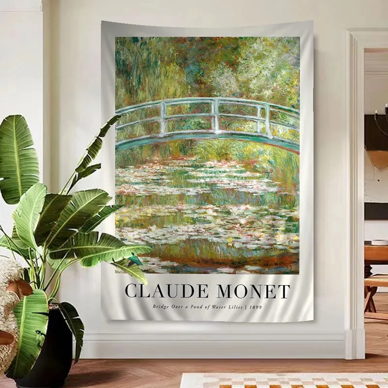 VIKAMA Claude Monet Art Tapestry Famous Painting Wall Hanging Boho Mandala Home Decor Floral Landscape Wall Art Poster