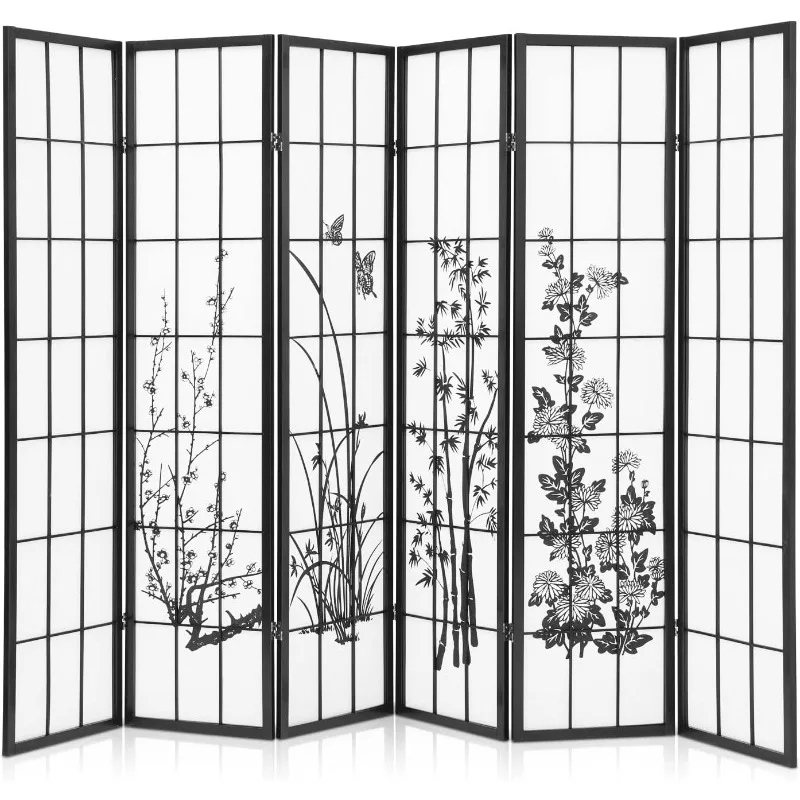 

6-Panel Divider for Room Separation 5.7ft Oriental Gentlemen-Among-Flowers Pattern Room Partitions and Dividers