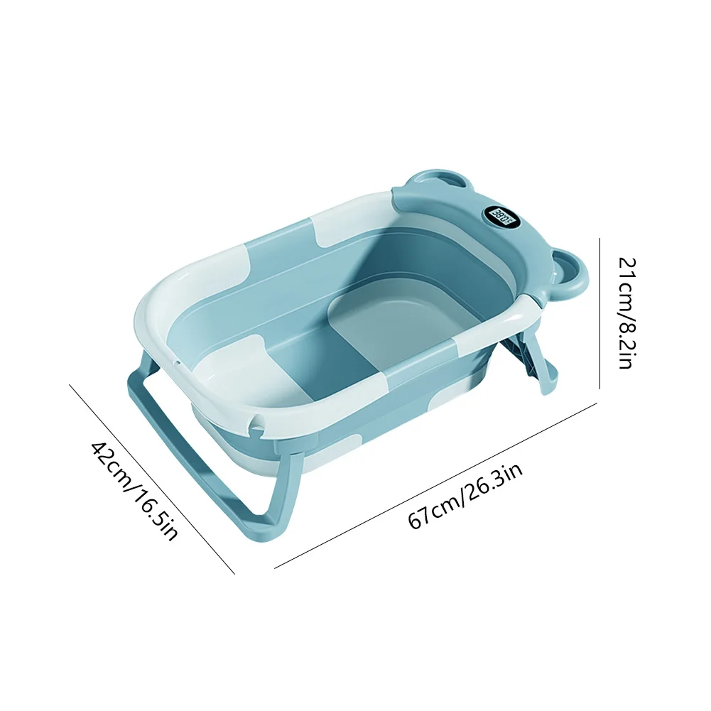 Real-Time Temperature Display Bath Bucket Non-Slip Foldable with Cushion Support (Without bath mat Green)