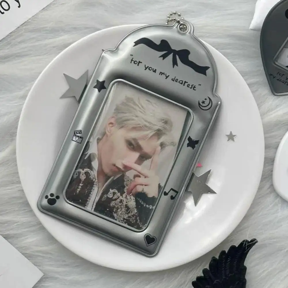 Hot 3 Inch INS Silver Bow Photocard Holder Cute Photo Card Sleeves Idol Card Collect Organizer Postcard Album Display Keychain