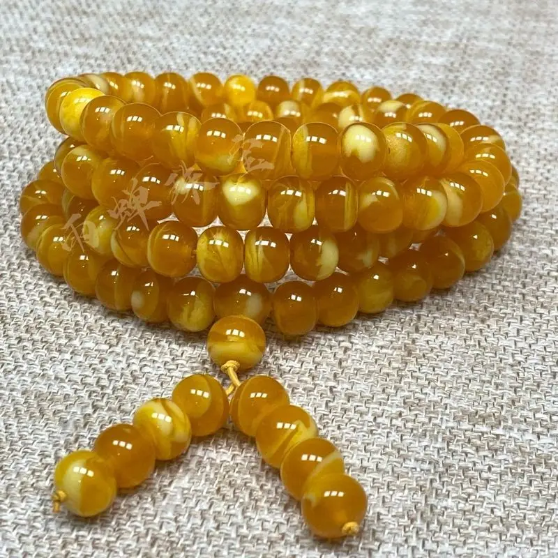 ash 108-bead bracelet, Russian material multi-loop bone china white flower round beads, high aesthetic value