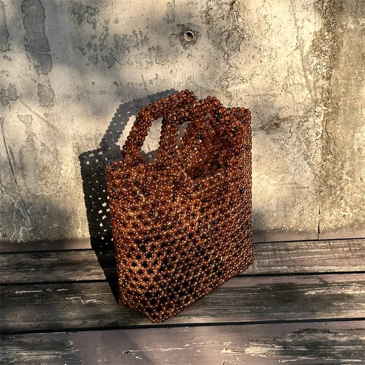 

Vintage woven bag weaving bag retro beach seaside vacation handbag Women's shopping simple acrylic hand bag