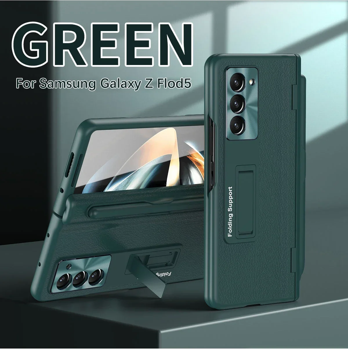 مع حافظة أقلام اللمس لهاتف سامسونج جالاكسي Z أضعاف 5 المفصلي الجلدي أضعاف 6 4 3 واقي للشاشة غطاء مقسى قابل للطي