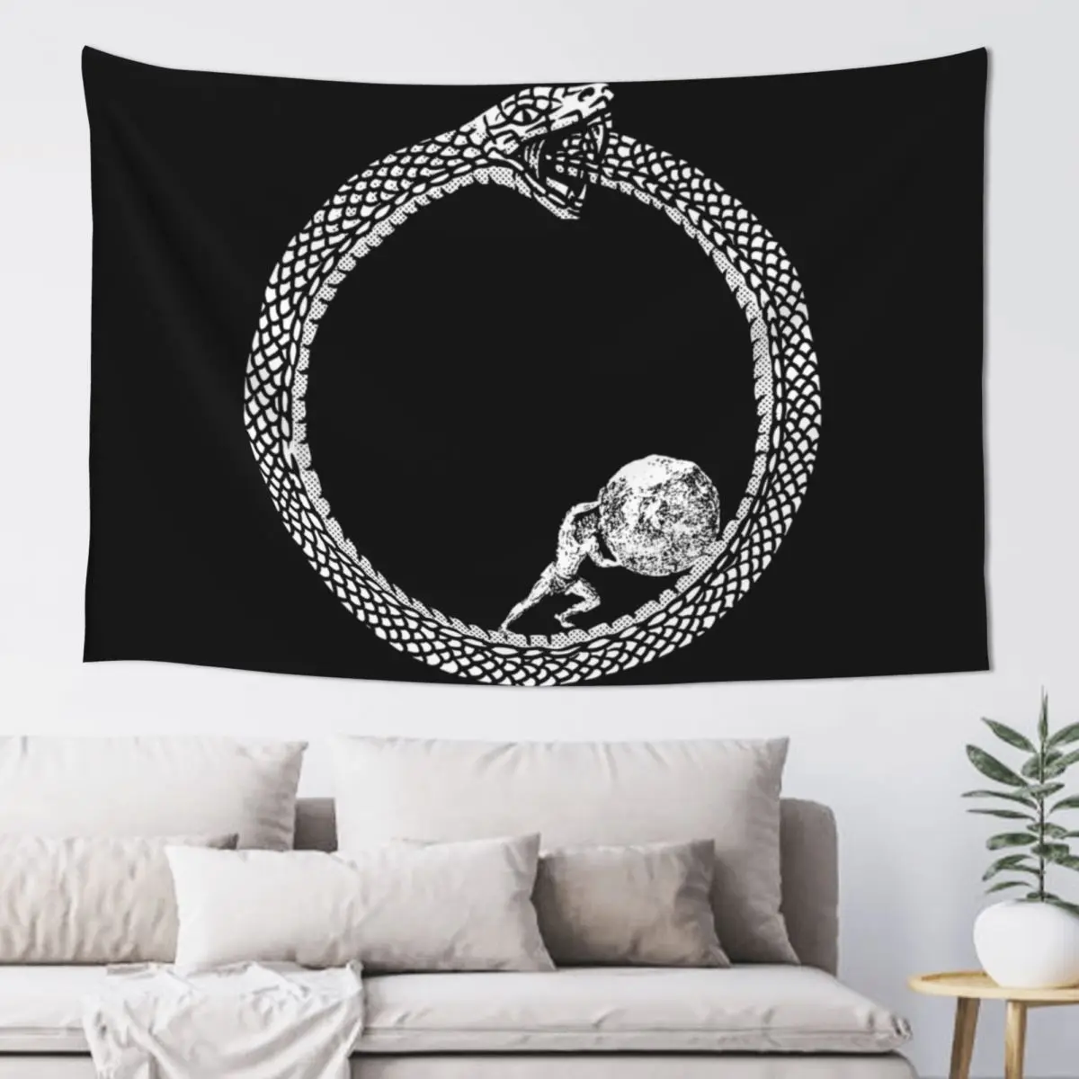 Sisyphus in an Ouroboros snake - Unisex Philosophy T-Shirt For Existentialists Tapestry Decor Home Room Decorator Tapestry