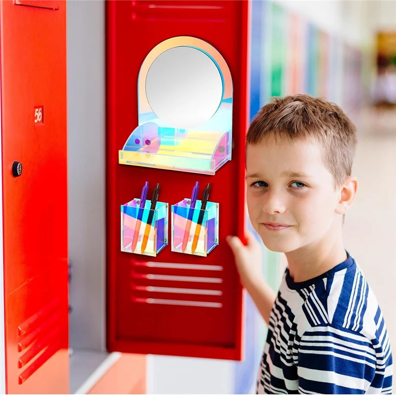 

Magnetic Locker Accessories Magnetic Acrylic Locker Mirror With 2 Magnetic Pen Holders For Home Office