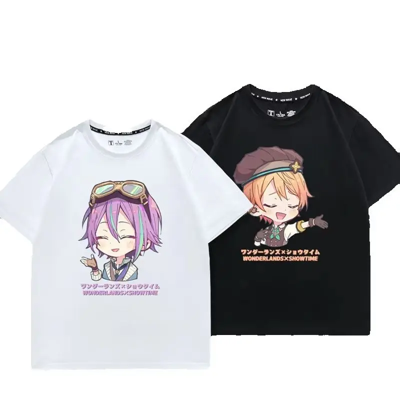 World Plan Colorful Stage Hatsune Miku Tenmasi Shindai Anime Peripheral Cartoon Printed Men's and Women's Loose T-shirt