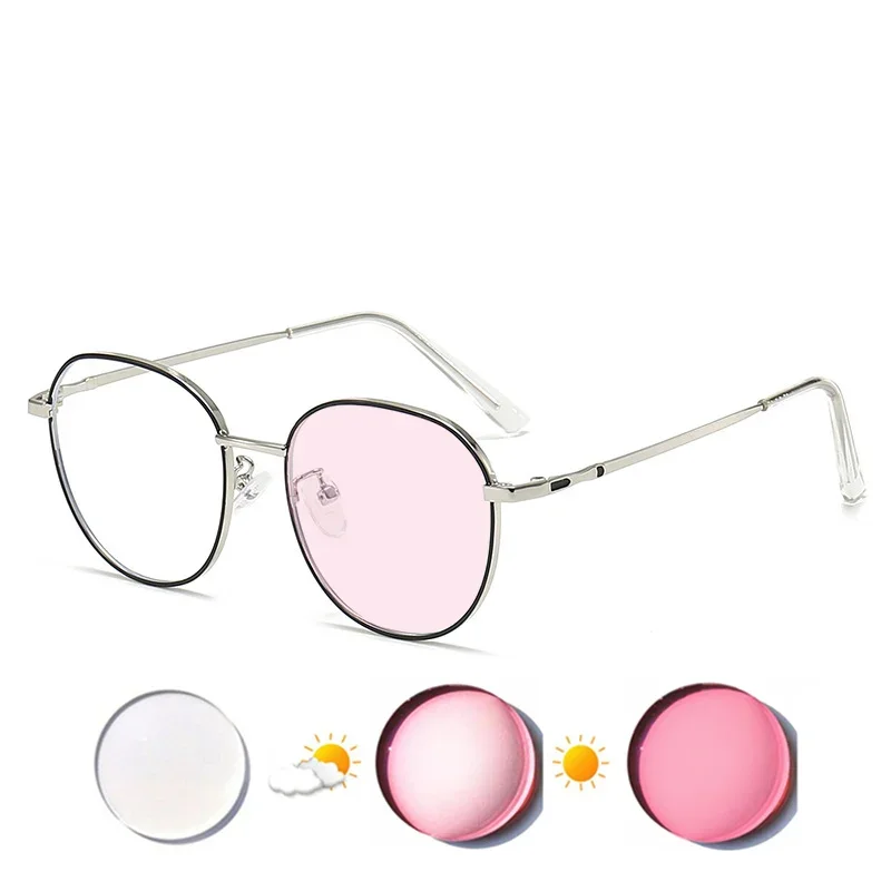 Prescription Custom Myopia Spectacles -0.5 To -10  Men Women Metal Frame Glasses Photochromic Or Blue Light Blocking Lenses F066