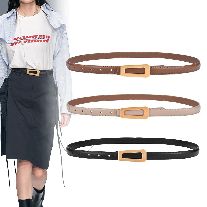 

1.8cm Slim Leather Smooth Buckle Waist Belt For Men And Women's Travel And Shopping Cowhide Black And White Versatile Waist Belt