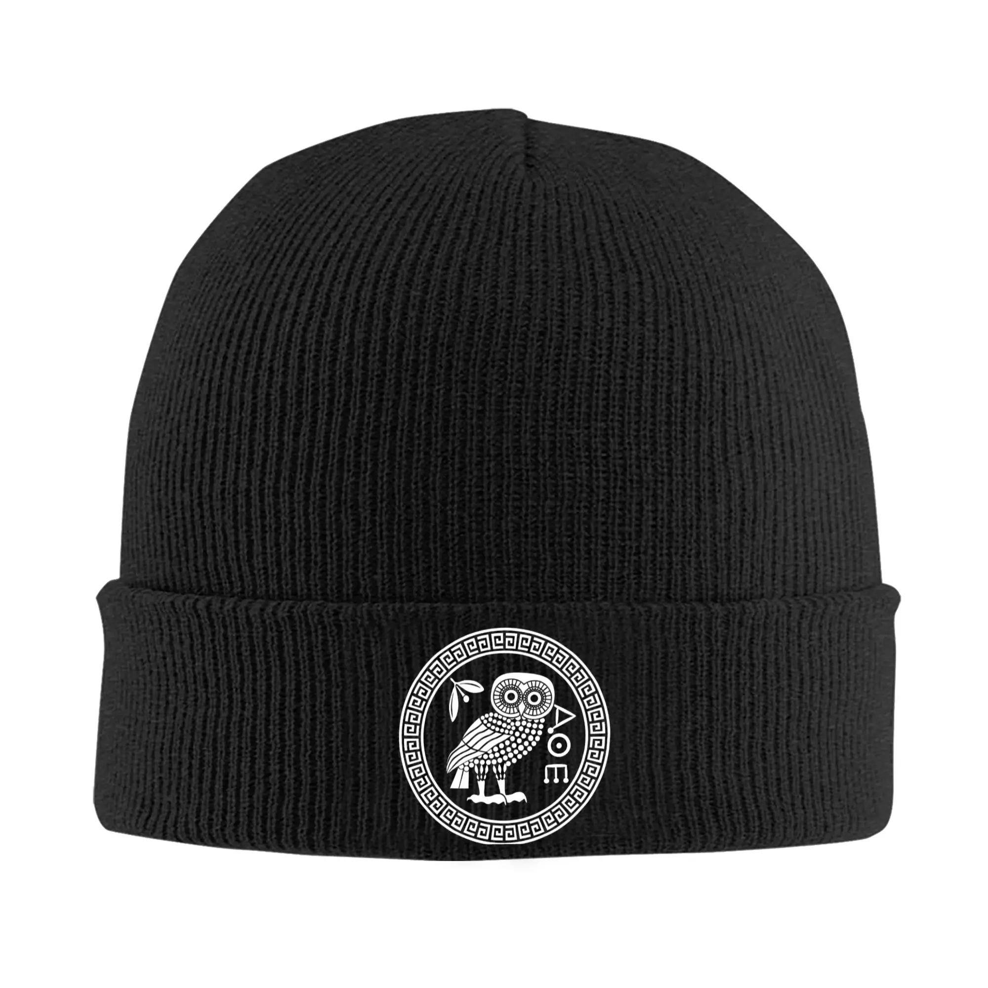 Athens Ancient Greece Athenian Owl Knitted Hat Autumn Skullies Beanies New Symbol of Athena Caps Unisex Acrylic Casual Skullcap