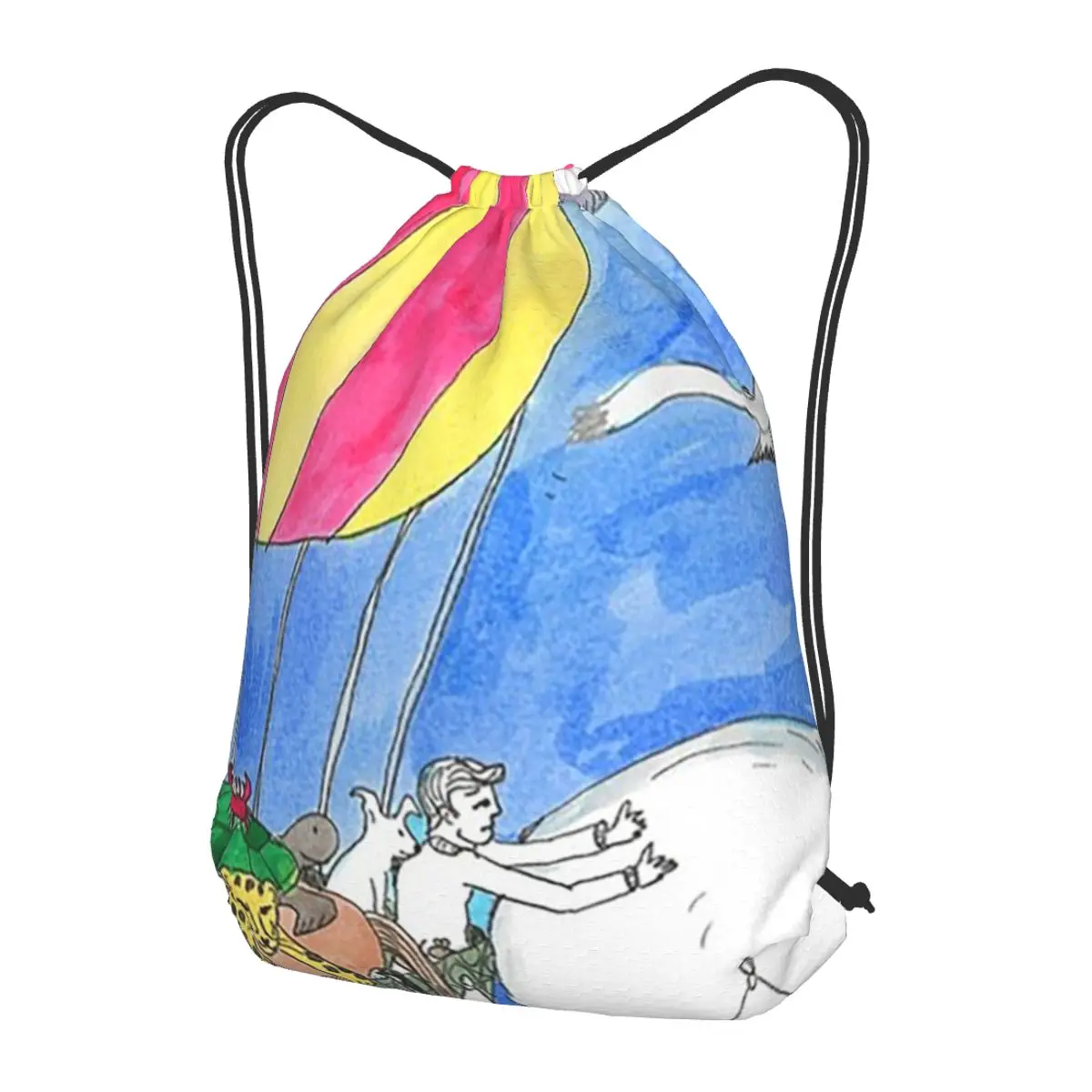 Hot-air Balloon With Animals Backpacks Portable Drawstring Bags Sports Bag Book Bags for Travel Students