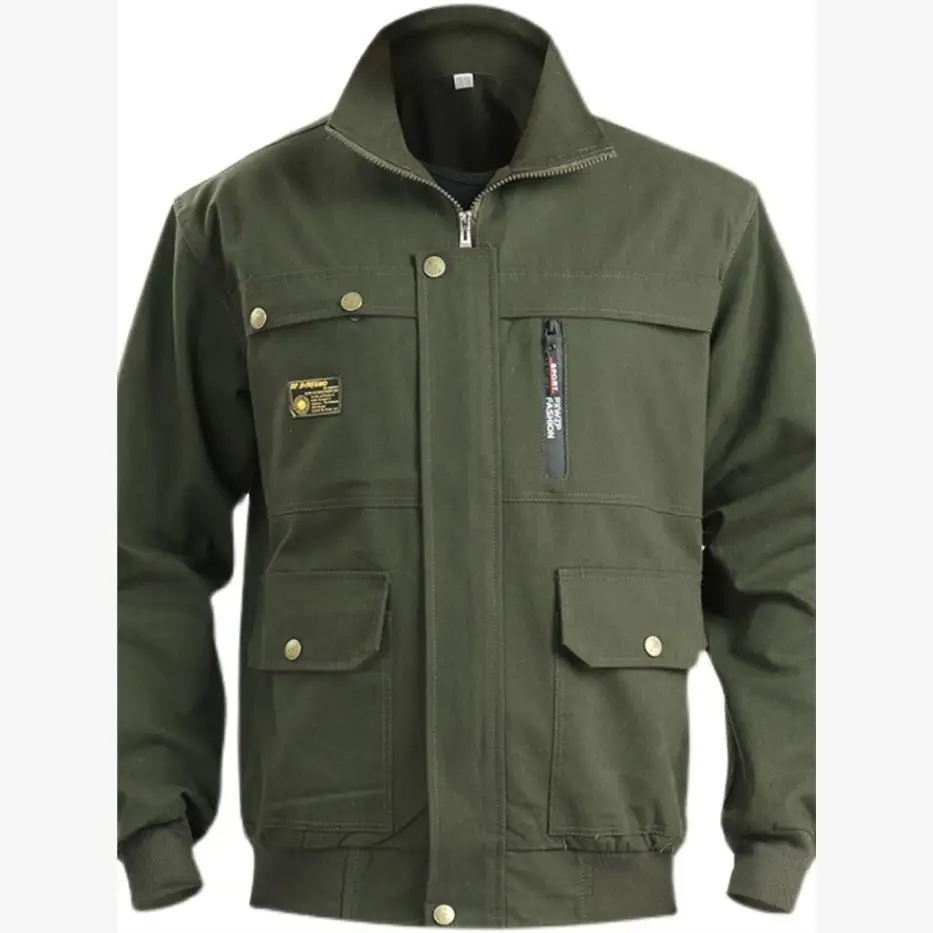 純綿作業服セット メンズ 耐熱Wワークウェア 耐久性のある労働保護スーツ 春秋用作業着