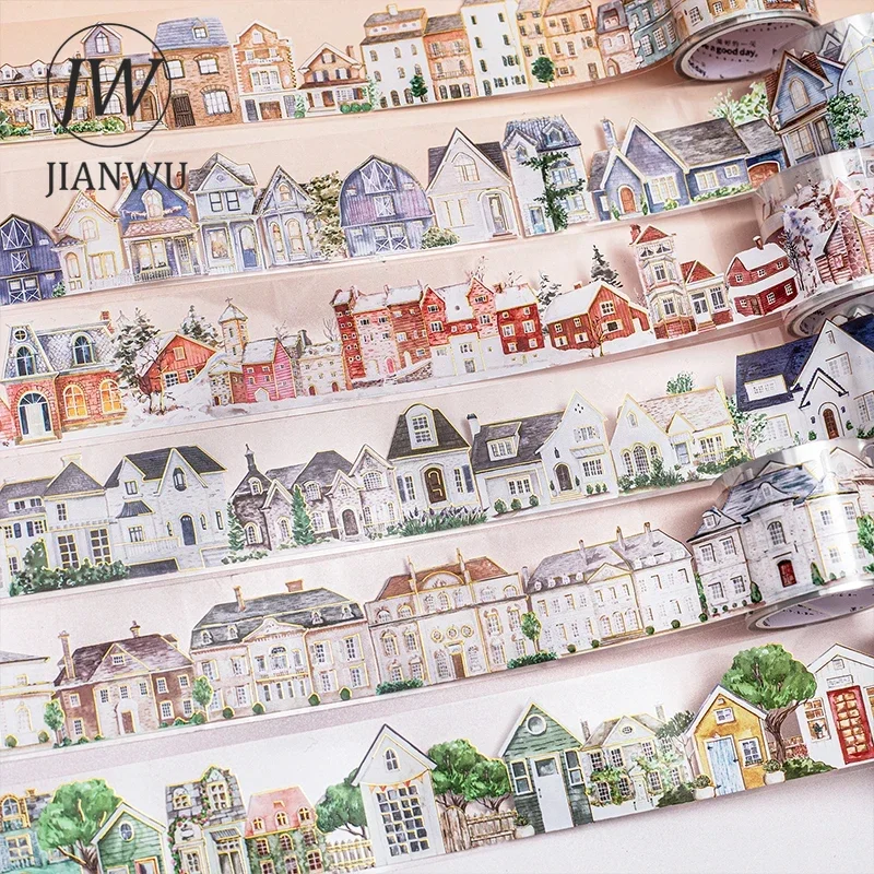 JIANWU 35mm*200cm Small Rural Residence Series Vintage Building Landscaping Material Collage Tape Creative Journal Stationery