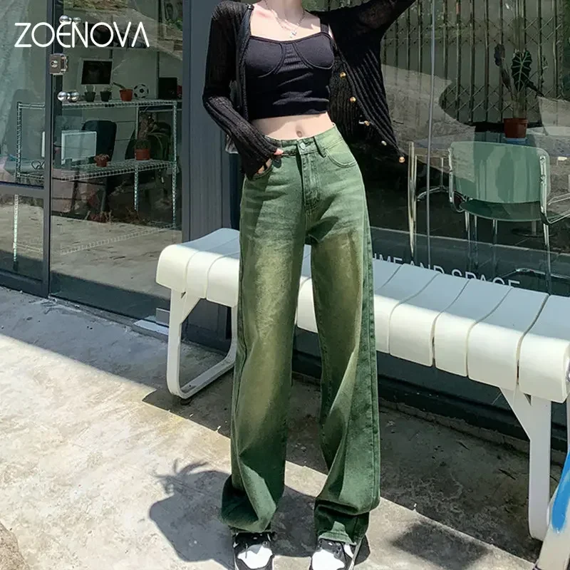 

ZOENOVA 2023 American Retro Women's Summer New High Waist Streetwear Washed Loose Straight Pants Wide Leg Mopping Jeans XS-XL