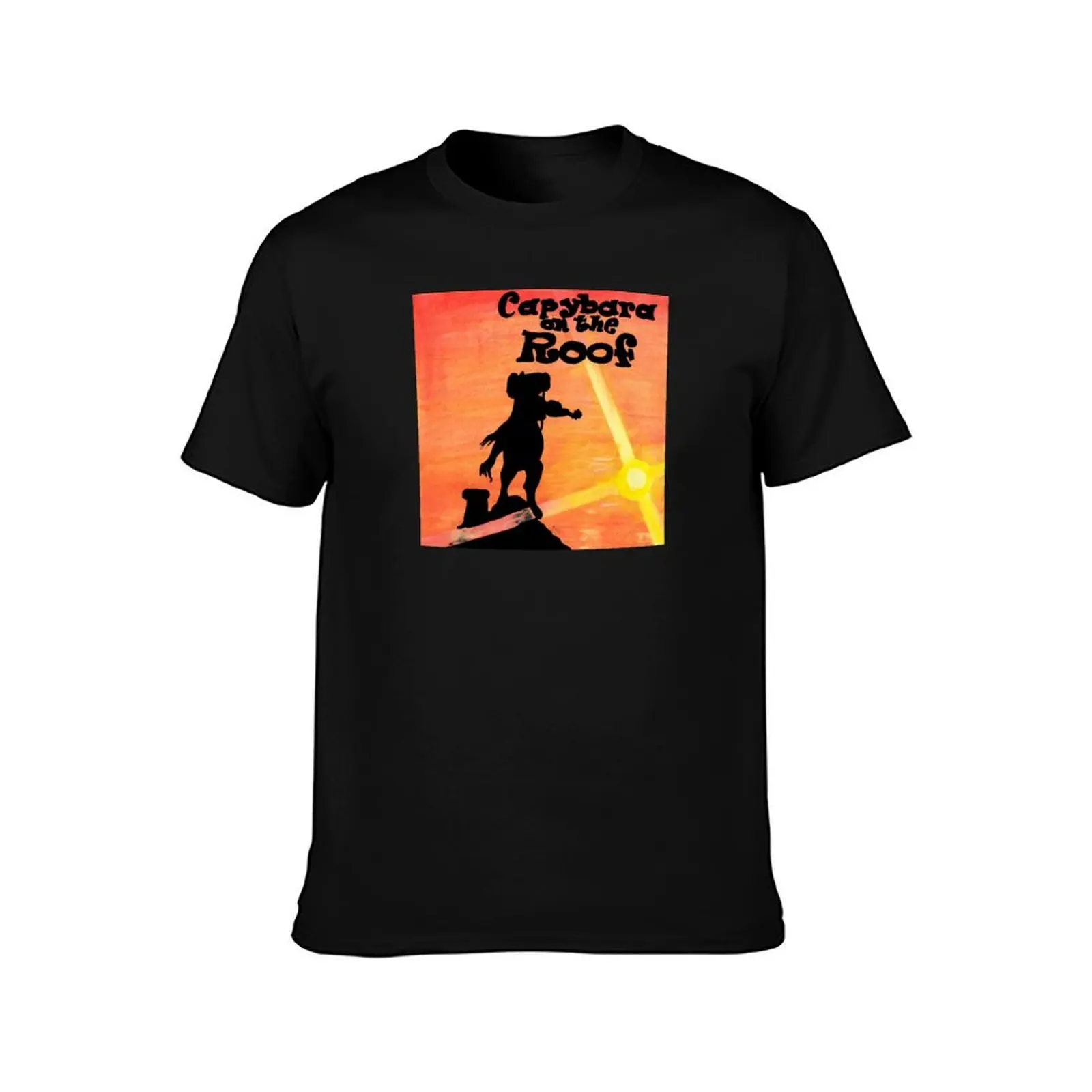 Capybara On The Roof T-Shirt Stylish Graphic Short Sleeve Top T-Shirt