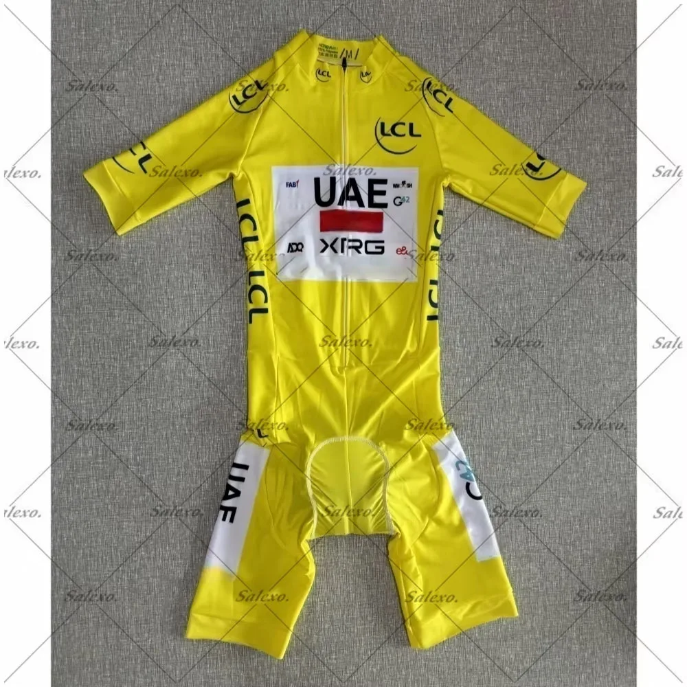 

LASER CUT 2025 Yellow UAE TEAM Cycling Skinsuit Triathlon Short Sleeved Jumpsuit Bodysuit Bike Clothing Maillot Ropa Ciclismo