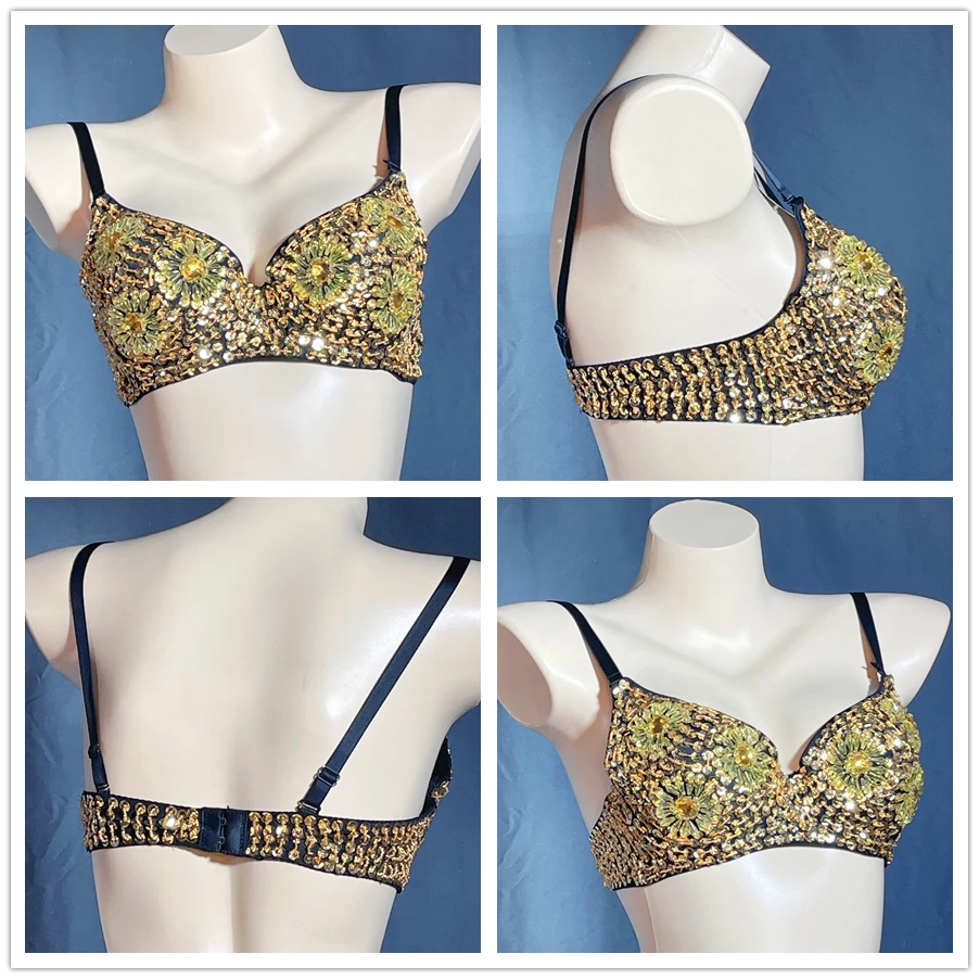 New Beaded Sequins Bras Party Rave Bra Push Up Sexy Women\'s Belly Dance Costume Bra Top BRA Outfit Nightclub Party Dancer Wear