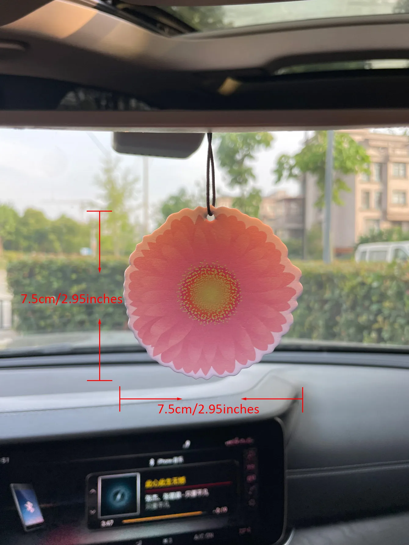 Light Pink Gerbera Daisy Floral Hanging Car Air Freshener Scent Card, Natural Plant Extract Fragrance, Alcohol-Free Non-Toxic Od