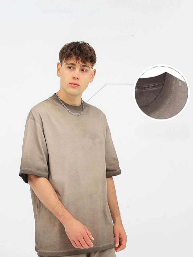 350G Gradual Change Round Neck Men's and Women's Same Short-sleeved Loose Casual T-shirt Fashionable Simple Bottoming Shirt 204