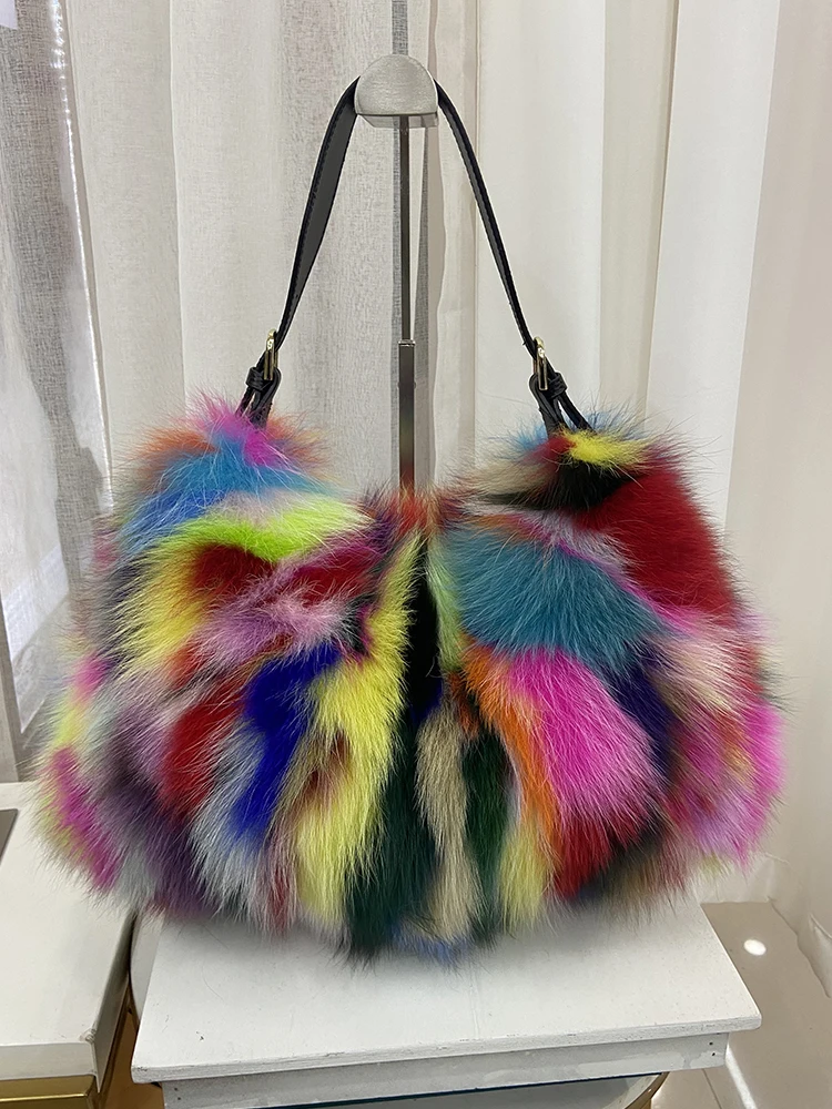 Women Fashion Natural Real Fox Fur Bag Real Fur Handbag Ladies Bag Female Shoulder Bag