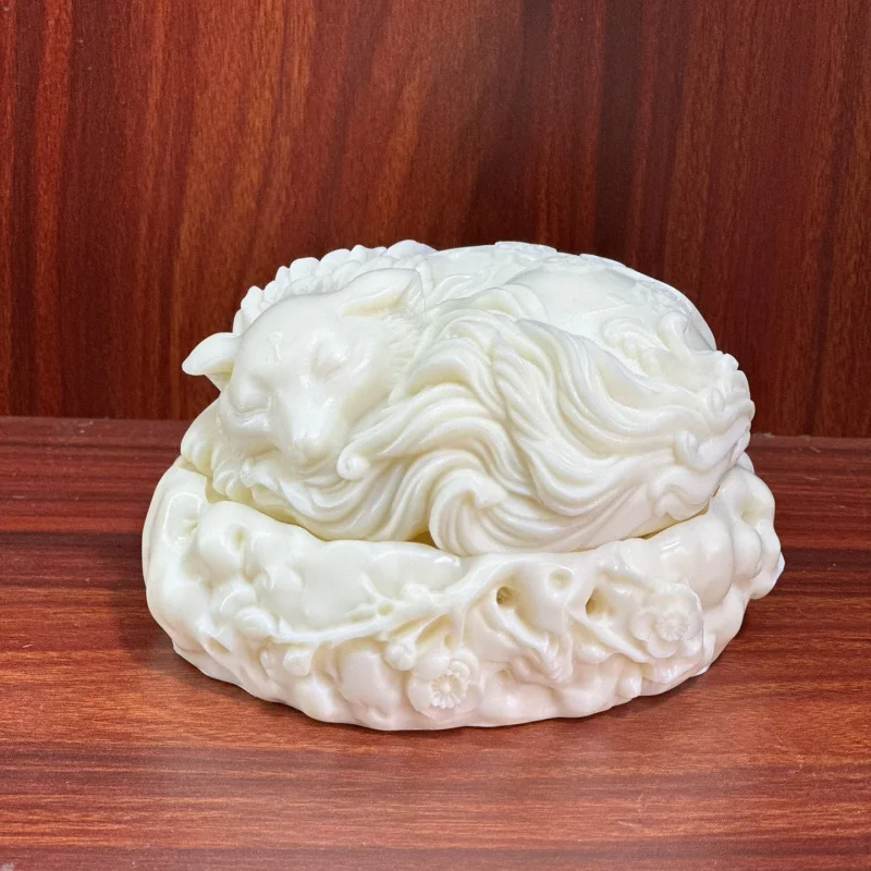 

Ivory Nut Carved Incense Box Sleeping Fox Winter Plum Incense Burner11.5*10.8*6.3cmHome Office Incense Burner