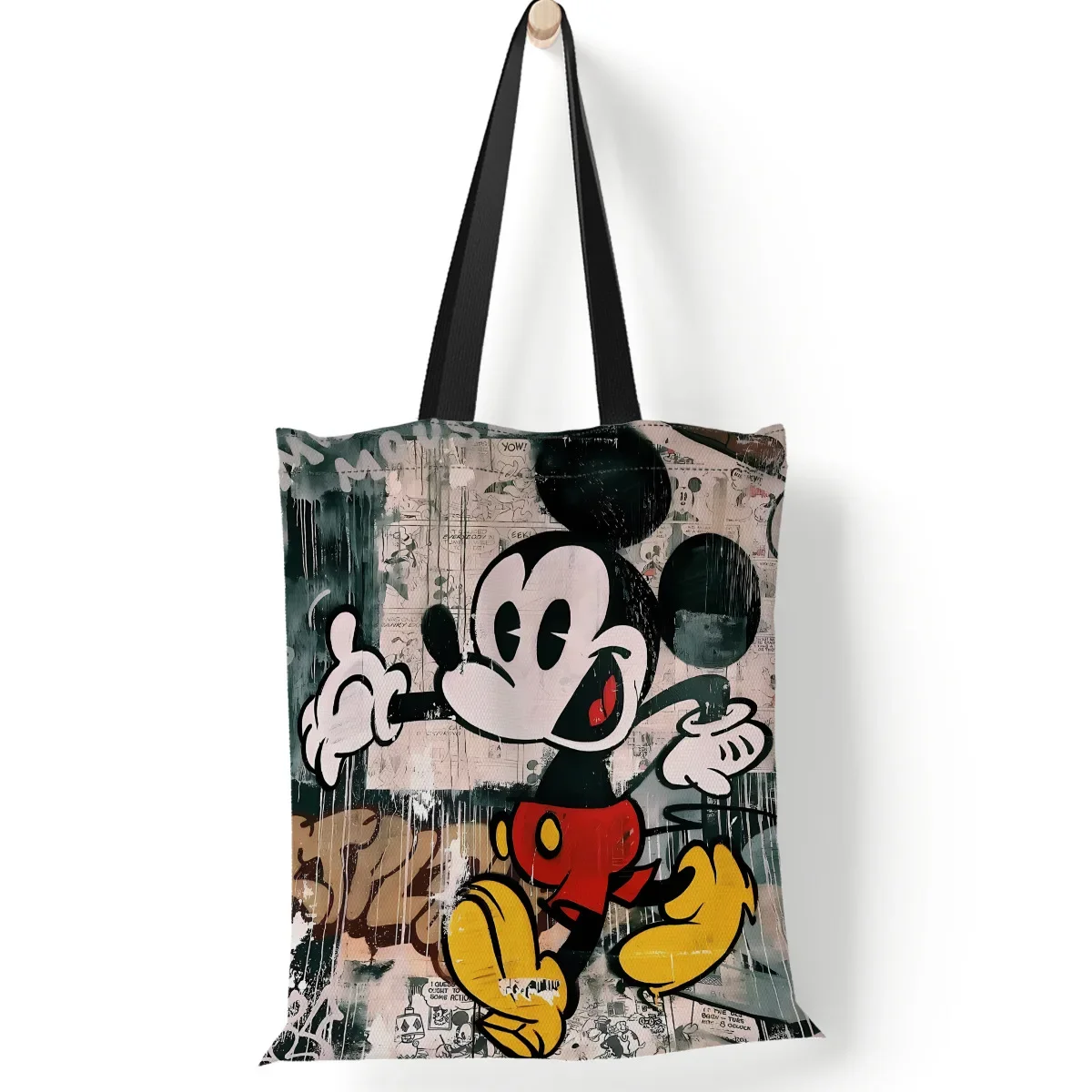 Disney Mickey Mouse Women\'s Shoulder Bag Fashion Cartoon Cute Printed Canvas Tote Bag Shopping Travel Large Capacity Storage