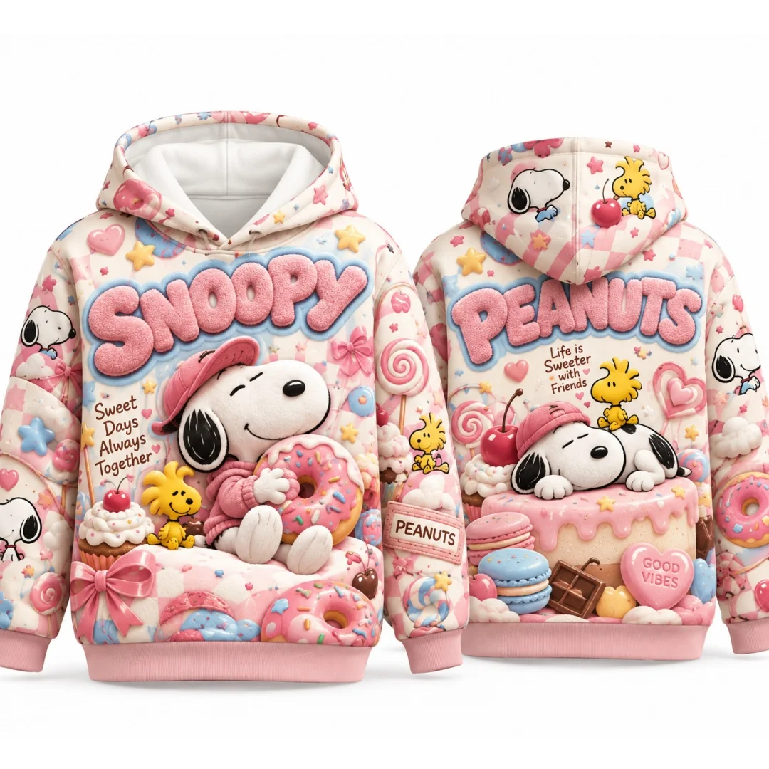 Snoopy Sweet Candy Donut Kids Hoodie Girls Cartoon Rainbow Dessert Pullover Men's And Women's Long Sleeve Hooded Sweatshirt
